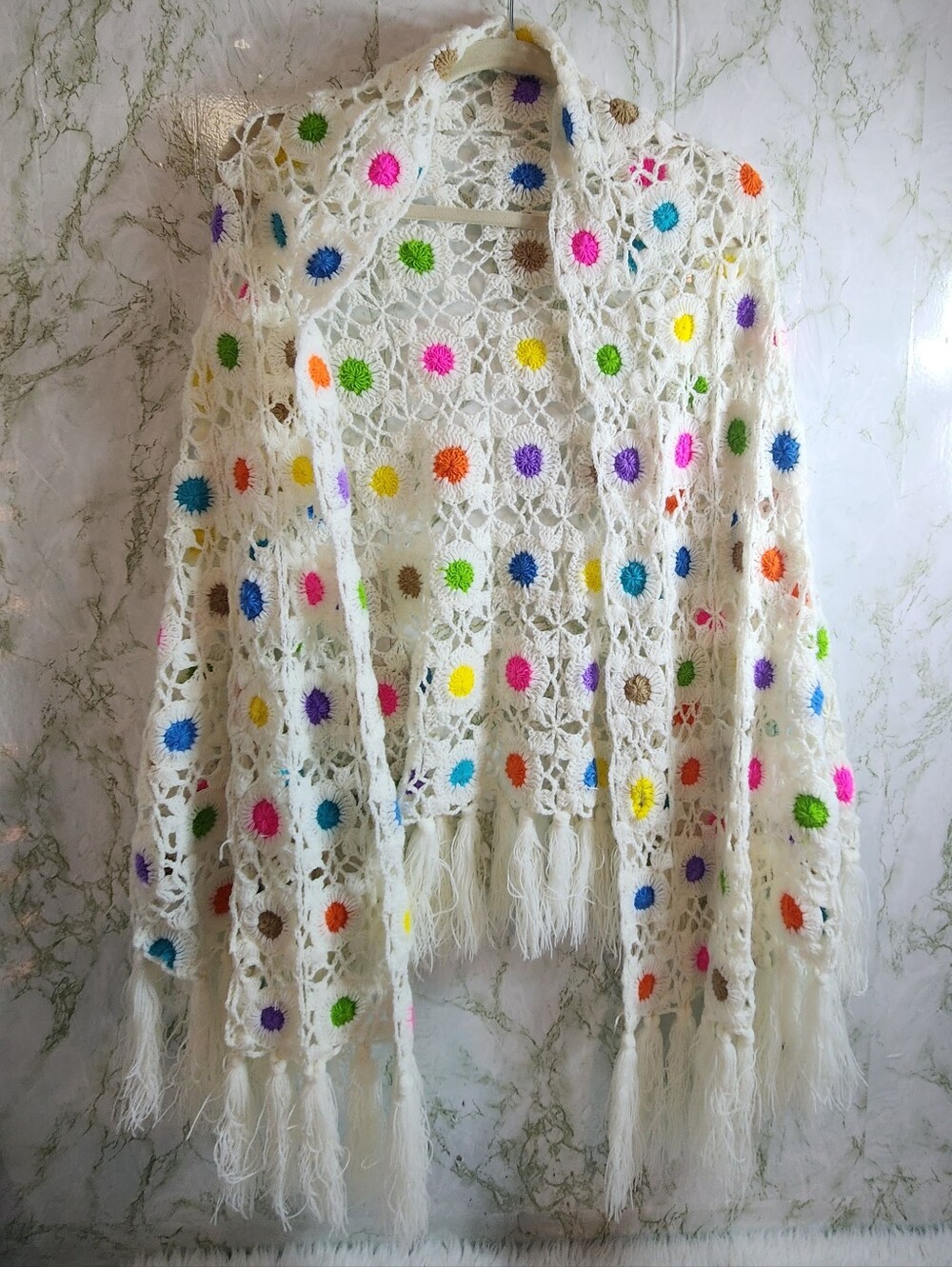 Beautiful Hand Crocheted Fringed Cape